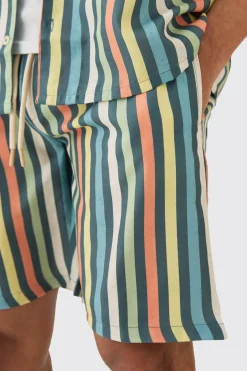 boohooMAN Short Sleeve Oversized Revere Stripe Set | UK| Sets & Co-Ords