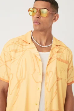boohooMAN Short Sleeve Oversized Satin Tonal Palm Shirt & Short | UK| Sets & Co-Ords