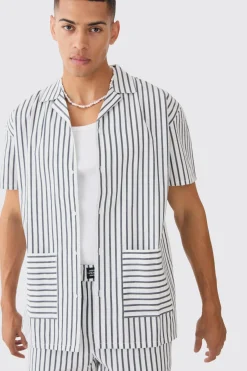 boohooMAN Short Sleeve Oversized Stripe Hem Pocket Shirt | UK| Shirts