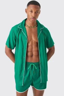 boohooMAN Short Sleeve Plain Piping Shirt & Swim Set | UK| Sets & Co-Ords