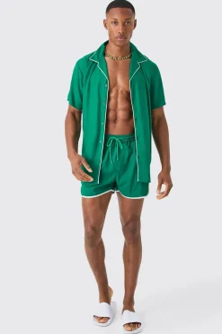 boohooMAN Short Sleeve Plain Piping Shirt & Swim Set | UK| Sets & Co-Ords