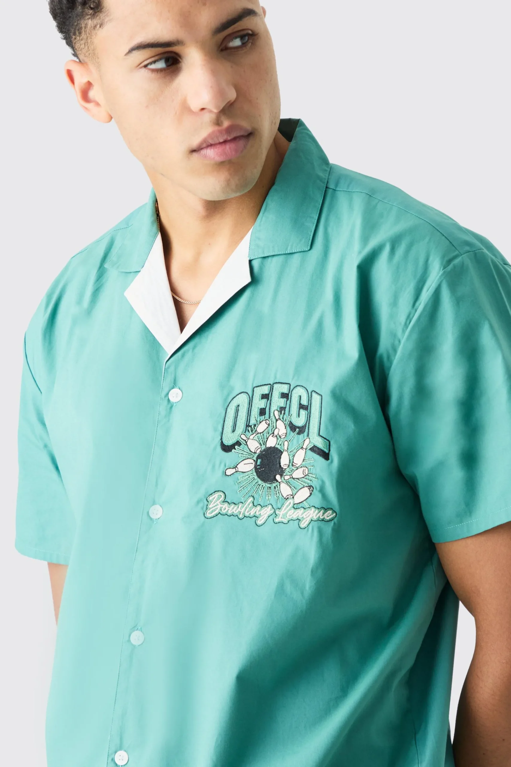 boohooMAN Short Sleeve Poplin Oversized Offcl Bowling Shirt | UK| Shirts
