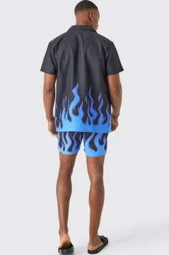 boohooMAN Short Sleeve Printed Flame Shirt & Swim Set | UK| Sets & Co-Ords