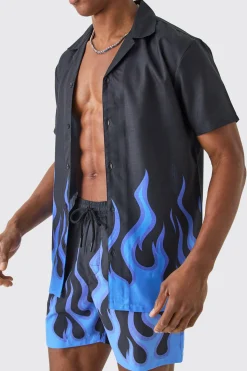 boohooMAN Short Sleeve Printed Flame Shirt & Swim Set | UK| Sets & Co-Ords