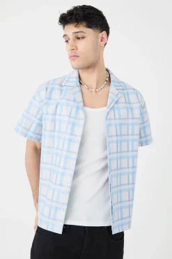 boohooMAN Short Sleeve Revere Boxy Check Pu Shirt | UK| Shirts