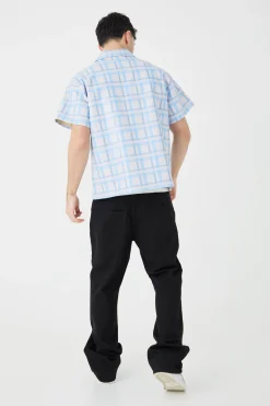 boohooMAN Short Sleeve Revere Boxy Check Pu Shirt | UK| Shirts