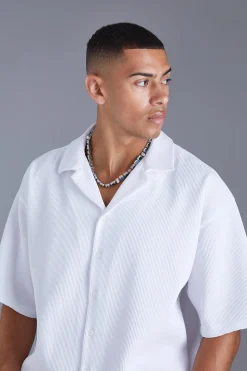 boohooMAN Short Sleeve Revere Oversized Fit Pleated Shirt | UK| Shirts
