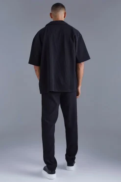 boohooMAN Short Sleeve Revere Oversized Fit Pleated Shirt | UK| Shirts