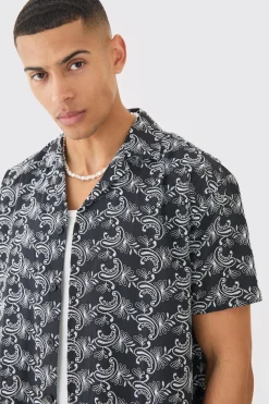 boohooMAN Short Sleeve Revere Oversized Embroidered Geo Shirt | UK| Shirts