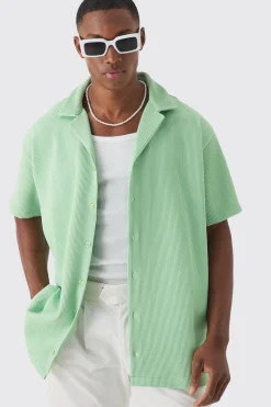boohooMAN Short Sleeve Revere Oversized Pleated Shirt | UK| Shirts