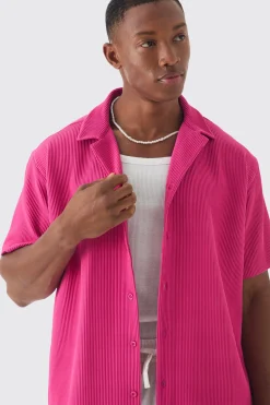 boohooMAN Short Sleeve Revere Oversized Pleated Shirt | UK| Shirts