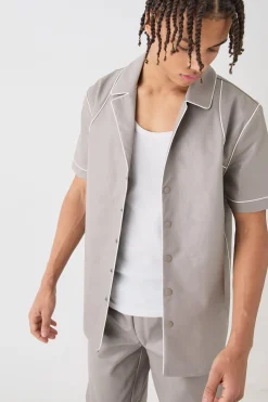 boohooMAN Short Sleeve Revere Piped Pu Shirt & Trouser Set | UK| Sets & Co-Ords
