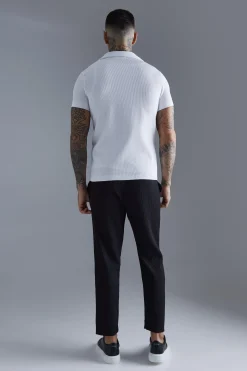 boohooMAN Short Sleeve Revere Stretch Fit Pleated Shirt | UK| Shirts