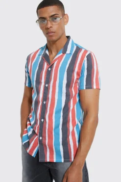 boohooMAN Short Sleeve Revere Stripe Shirt | UK| Shirts