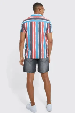 boohooMAN Short Sleeve Revere Stripe Shirt | UK| Shirts
