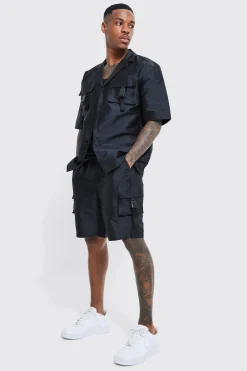 boohooMAN Short Sleeve Revere Utility Shirt & Cargo Short Set | UK| Shorts|Sets & Co-Ords