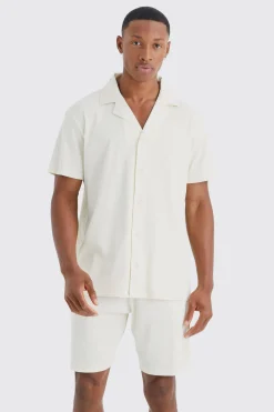 boohooMAN Short Sleeve Rib Shirt And Short Set | UK| Sets & Co-Ords