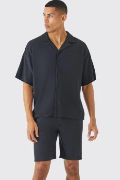 boohooMAN Short Sleeve Ribbed Boxy Shirt And Short Set | UK| Sets & Co-Ords