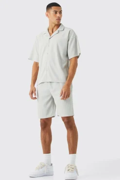 boohooMAN Short Sleeve Ribbed Boxy Shirt And Short Set | UK| Sets & Co-Ords