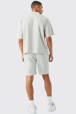 boohooMAN Short Sleeve Ribbed Boxy Shirt And Short Set | UK| Sets & Co-Ords