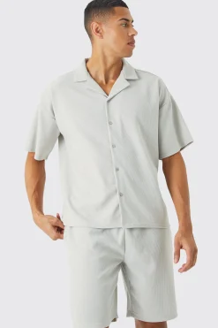 boohooMAN Short Sleeve Ribbed Boxy Shirt And Short Set | UK| Sets & Co-Ords