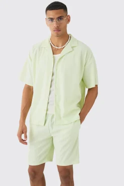 boohooMAN Short Sleeve Ribbed Boxy Shirt & Short Set | UK| Sets & Co-Ords