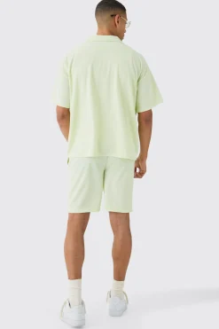boohooMAN Short Sleeve Ribbed Boxy Shirt & Short Set | UK| Sets & Co-Ords