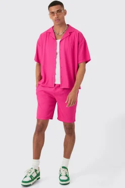 boohooMAN Short Sleeve Ribbed Boxy Shirt & Short Set | UK| Sets & Co-Ords