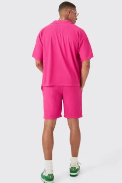 boohooMAN Short Sleeve Ribbed Boxy Shirt & Short Set | UK| Sets & Co-Ords