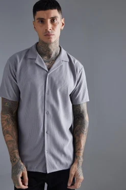 boohooMAN Short Sleeve Ribbed Revere Oversized Shirt | UK| Shirts