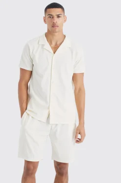 boohooMAN Short Sleeve Ribbed Shirt And Short Set | UK| Sets & Co-Ords