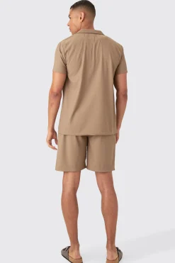 boohooMAN Short Sleeve Ribbed Shirt & Short Set | UK| Sets & Co-Ords