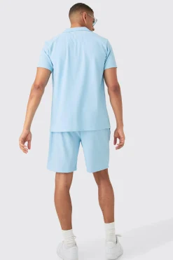 boohooMAN Short Sleeve Ribbed Shirt & Short Set | UK| Sets & Co-Ords