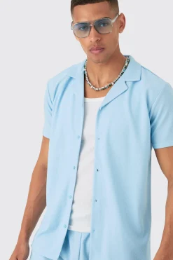 boohooMAN Short Sleeve Ribbed Shirt & Short Set | UK| Sets & Co-Ords