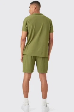 boohooMAN Short Sleeve Ribbed Shirt & Short Set | UK| Sets & Co-Ords