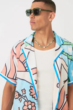 boohooMAN Short Sleeve Satin Boxy Sun Shirt & Short | UK| Sets & Co-Ords