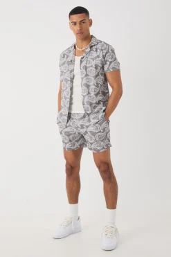 boohooMAN Short Sleeve Satin Mini Paisley Shirt & Short | UK| Sets & Co-Ords