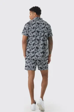boohooMAN Short Sleeve Satin Mini Paisley Shirt & Short | UK| Sets & Co-Ords