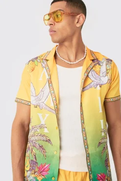 boohooMAN Short Sleeve Satin Ombre Palm Shirt & Short | UK| Sets & Co-Ords