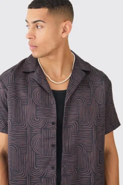 boohooMAN Short Sleeve Satin Oversized Monogram Shirt | UK| Shirts