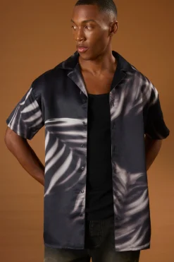 boohooMAN Short Sleeve Satin Oversized Leaf Shirt | UK| Shirts