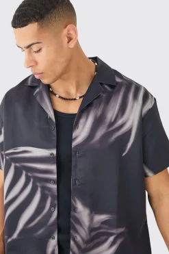 boohooMAN Short Sleeve Satin Oversized Leaf Shirt | UK| Shirts