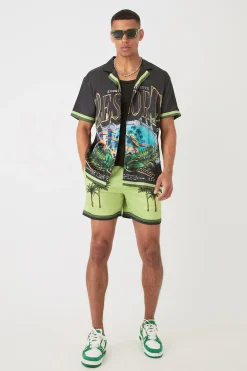 boohooMAN Short Sleeve Satin Oversized Resort Shirt & Short | UK| Sets & Co-Ords