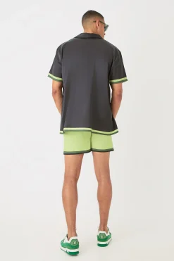 boohooMAN Short Sleeve Satin Oversized Resort Shirt & Short | UK| Sets & Co-Ords