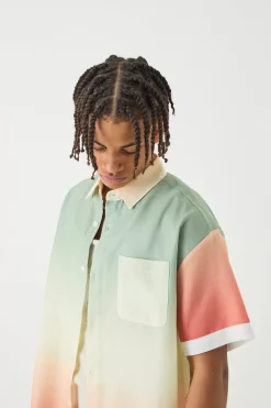 boohooMAN Short Sleeve Slub Ombre Line Shirt | UK| Shirts