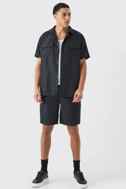 boohooMAN Short Sleeve Soft Twill Overshirt And Short Set | UK| Shirts|Sets & Co-Ords