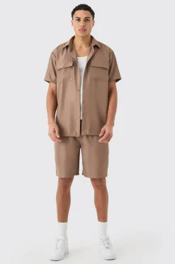 boohooMAN Short Sleeve Soft Twill Overshirt And Short Set | UK| Sets & Co-Ords