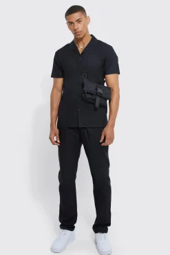 boohooMAN Short Sleeve Stretch Shirt & Slim Trouser | UK| Sets & Co-Ords