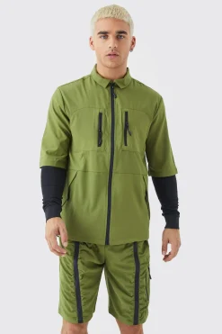 boohooMAN Short Sleeve Technical Utility Shirt & Short Set | UK| Sets & Co-Ords