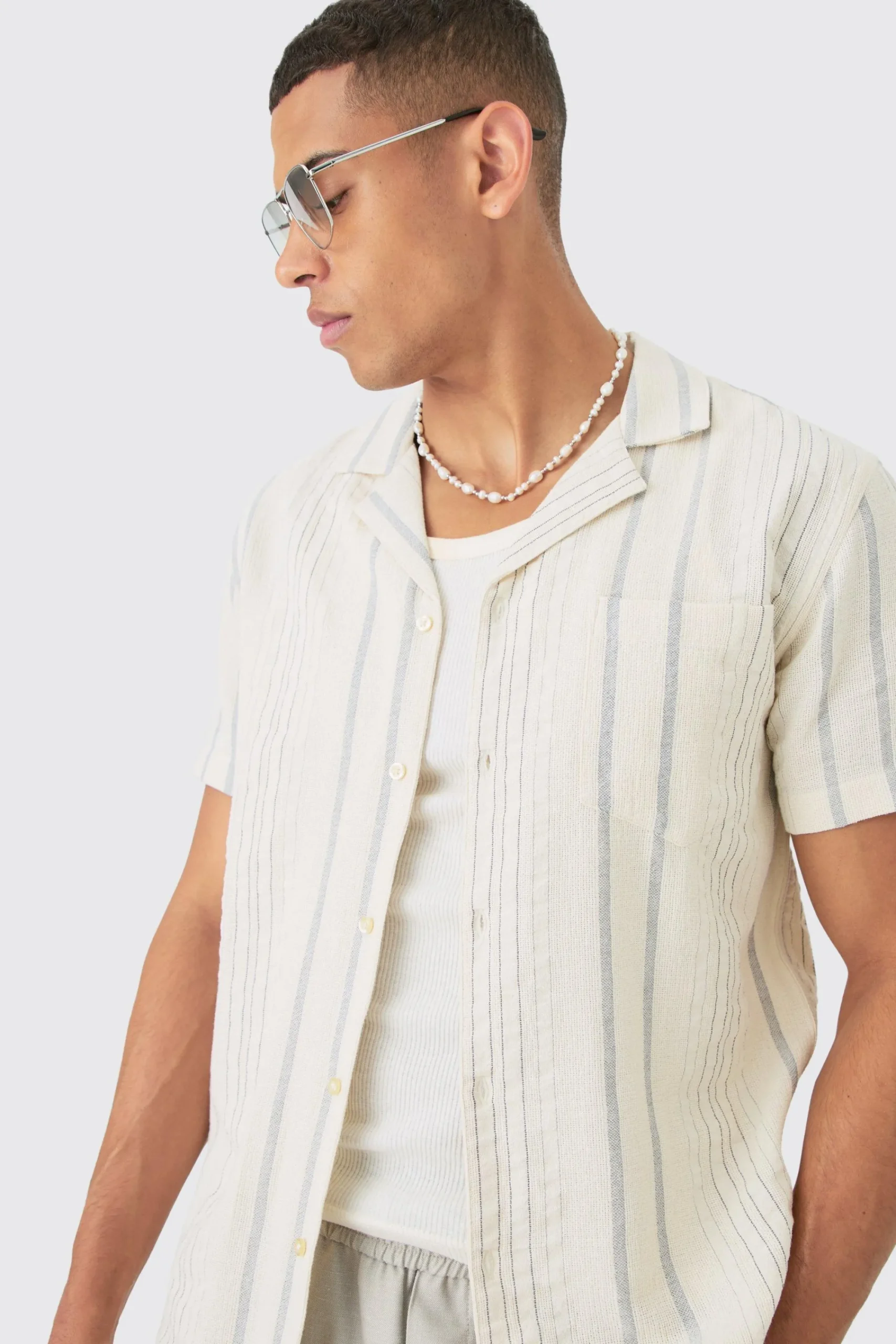 boohooMAN Short Sleeve Textured Multi Stripe Pocket Shirt | UK| Shirts